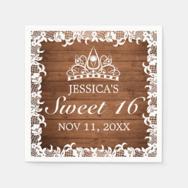 Rustic Wood & White Snöre Tiara Sweet 16 Pappersservett