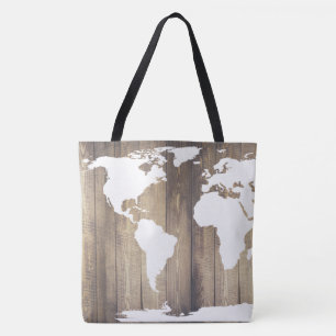Rustic Wood White World Traveler Karta Tygkasse