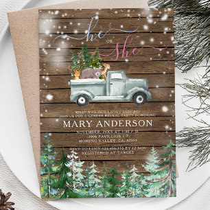 Rustic Wood Winter Han eller hon Gender Reveal Inbjudningar