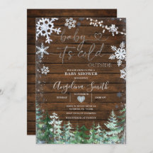 Rustic Wood Winter Snowflake Forest Baby Shower