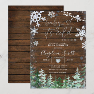 Rustic Wood Winter Snowflake Forest Baby Shower Inbjudningar