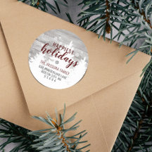 Rustic Wood Winter Träd Burgundy Returadress