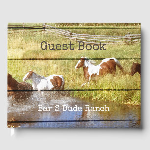 Rustic Wood with Horses Guest Bok
