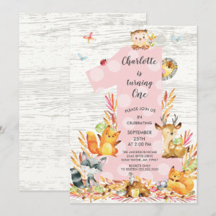 Rustic Wood Woodland One Girls Birthday-inbjudan Inbjudningar