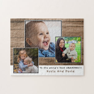Rustic Wood Worlds Best Grandma Photo Collage Pussel