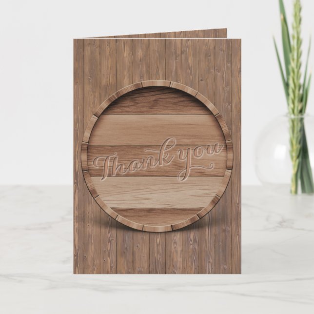 Rustic Wooden Barrel Bröllop Tack (Framsida)