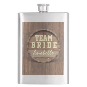 Rustic Wooden Barrel Wedding favör TEAM BRIDE Fickplunta
