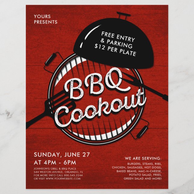 Rustic Wooden BBQ Grill Cookout Event Flyer (Framsidan)