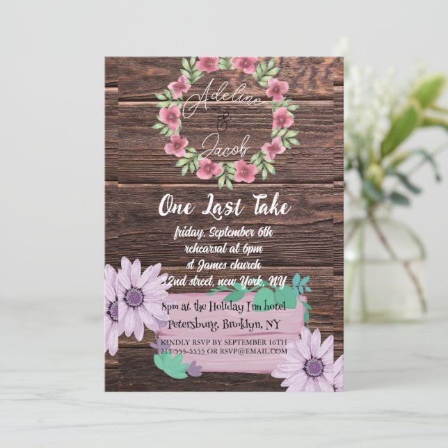 Rustic Wooden blommigt Bröllop Rehearsal Dinner Ca Inbjudningar (Stående Fram)