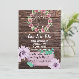 Rustic Wooden blommigt Bröllop Rehearsal Dinner Ca Inbjudningar