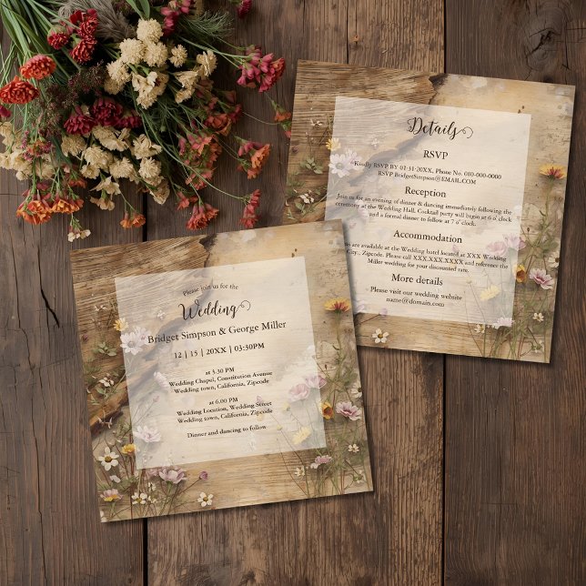 Rustic Wooden Bohemian Floral Wedding all in one  Inbjudningar (Skapare uppladdad)
