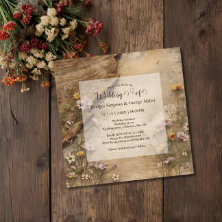 Rustic Wooden Bohemian Floral Wedding Inbjudningar