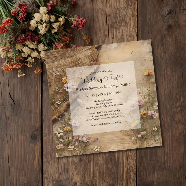 Rustic Wooden Bohemian Floral Wedding  Inbjudningar (Skapare uppladdad)