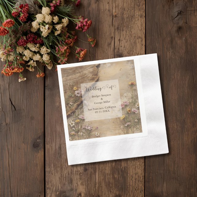 Rustic Wooden Bohemian Floral Wedding  Pappersservett (Skapare uppladdad)