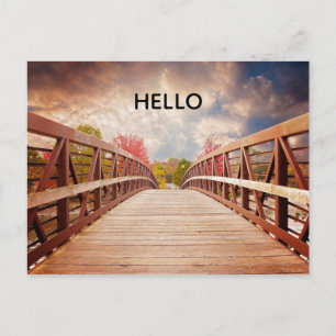 Rustic Wooden Bridge i Land Hej Vykort