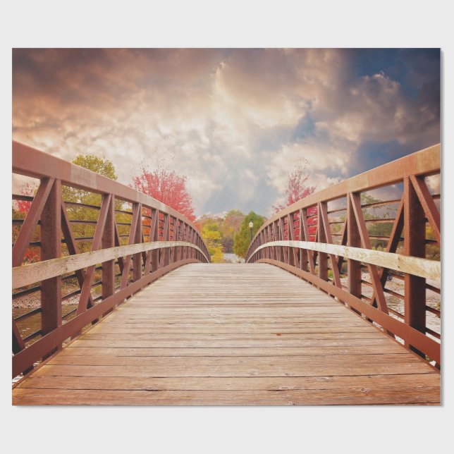 Rustic Wooden Bridge i Land Presentpapper (Platt)