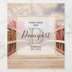 Rustic Wooden Bridge i Land Vin Skapar Vinflaska Etikett