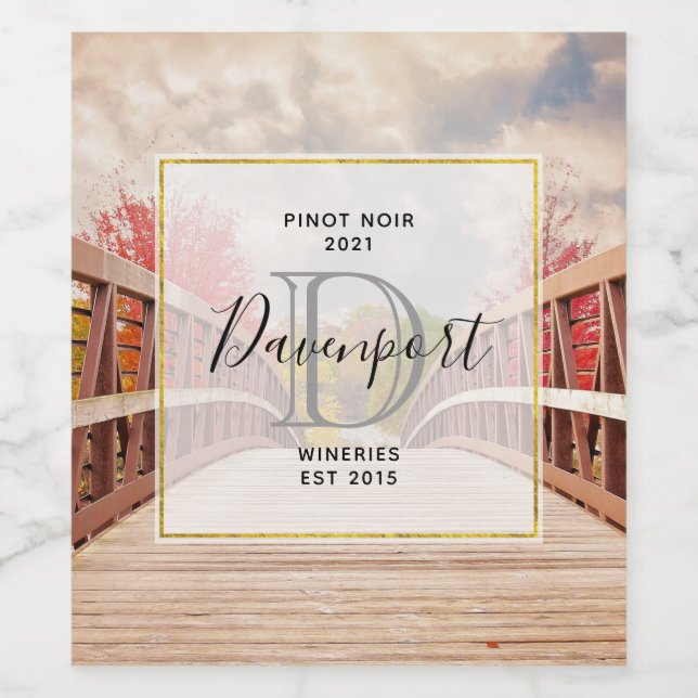 Rustic Wooden Bridge i Land Vin Skapar Vinflaska Etikett (Singel etikett)