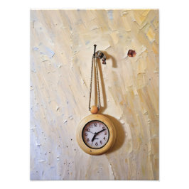 Rustic Wooden Clock Hanging on Rustic Struktur Fototryck