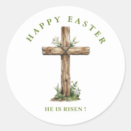 Rustic Wooden cross  He is Risen Label / Seal Runt Klistermärke