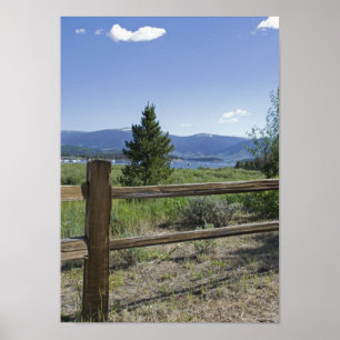 Rustic Wooden Fence and Mountains Poster