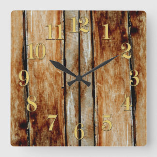 Rustic Wooden Fence Boards Timber-Effect Clock Fyrkantig Klocka
