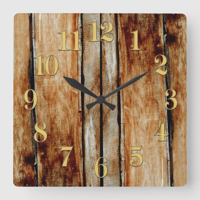 Rustic Wooden Fence Boards Timber-Effect Clock Fyrkantig Klocka (Framsida)