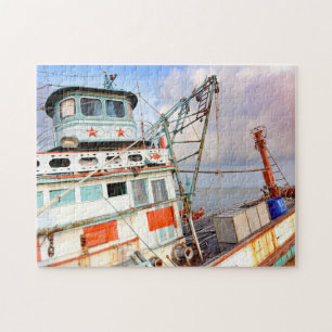 Rustic Wooden Fishing Boat Sea Ocean Pussel