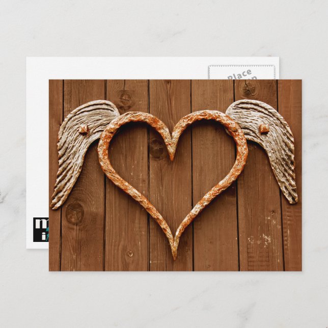 Rustic Wooden Heart Valentine Day Helg Vykort (Fram/baksida)