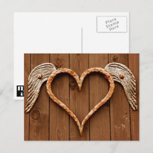 Rustic Wooden Heart Valentine Day Helg Vykort
