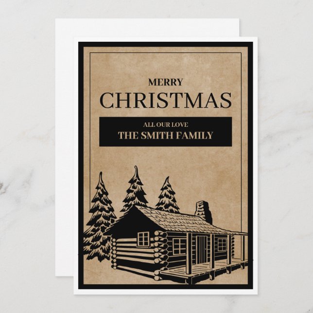 Rustic Wooden House God jul Helgdag Card Inbjudningar (Fram/baksida)