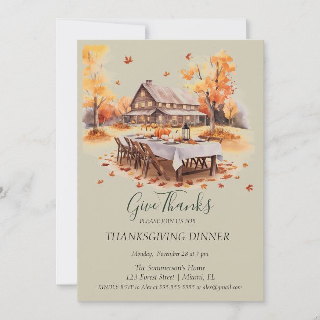 Rustic Wooden House Thanksgiving Ge Tack Inbjudningar (Framsida)