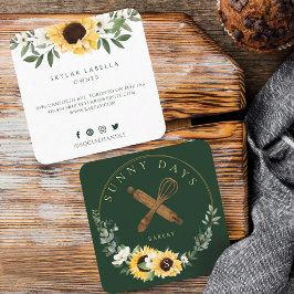 Rustic Wooden Rolling Pin Gult Solrosbakeri Fyrkantigt Visitkort