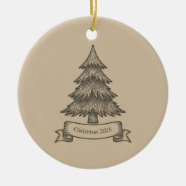 Rustic Wooden Tree Illustration Christmas Decor Julgransprydnad Keramik