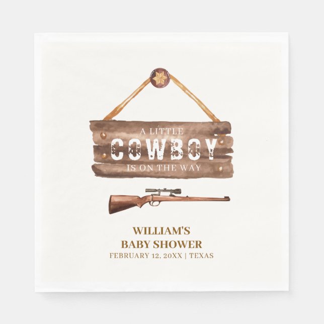 Rustic Wooden Vilda western Cowboy Gun Baby Shower Pappersservett (Framsidan)