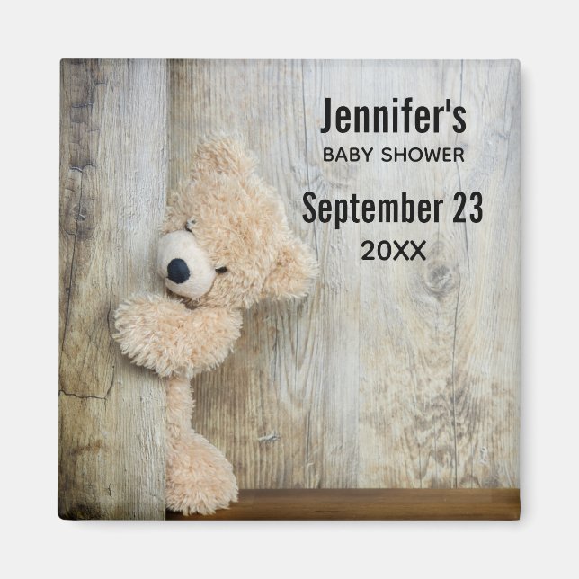 Rustic Wooden Wall Baby Shower M. Magnet (Framsidan)