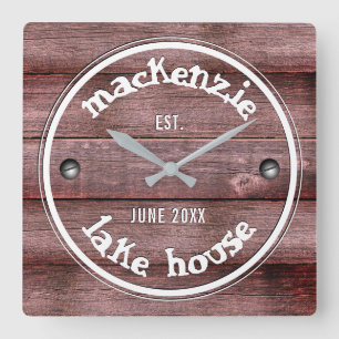 Rustic Wooden Weasted Fence Faux Engraved Fyrkantig Klocka