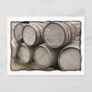 Rustic Wooden Whiskey Barrels Vykort