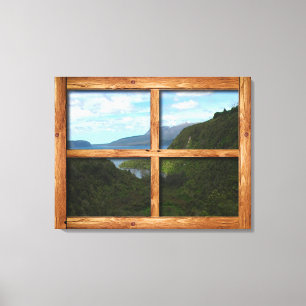 Rustic wooden window ram view of New Zealand Canvastryck