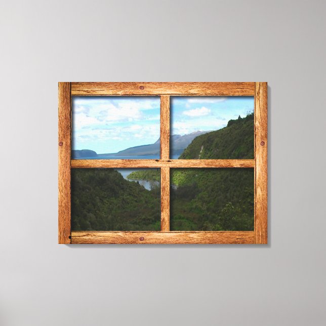 Rustic wooden window ram view of New Zealand Canvastryck (Framsida)