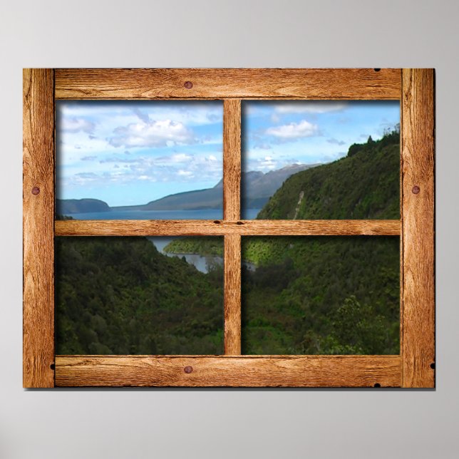 Rustic wooden window ram view of New Zealand Poster (Framsidan)