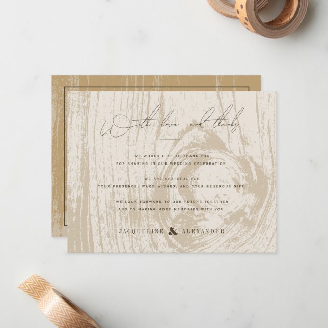 Rustic Woodgrain Autumn Fall Wedding Tack Anteckningskort (Fram/Back In Situ)