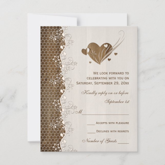 Rustic Woodgrain Blommigt Snöre Hearts Bröllop OSA (Framsida)