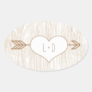 Rustic Woodgrain Bröllop Sticker Ovalt Klistermärke