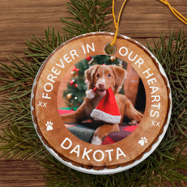 Rustic Woodgrain Slice Memorial Pet Photo Julgransprydnad Keramik