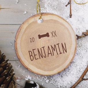 Rustic Woodgrain Slice Personlig Pet Photo Julgransprydnad Keramik