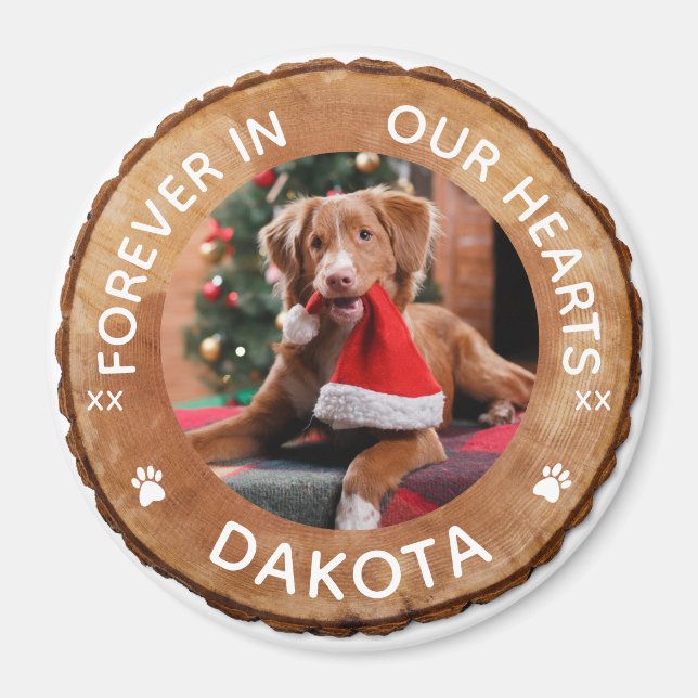 Rustic Woodgrain Wood Slice Memorial Pet Photo Magnet (Framsidan)