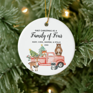 Rustic Woodland 1:a julen som fyra familj Julgransprydnad Keramik