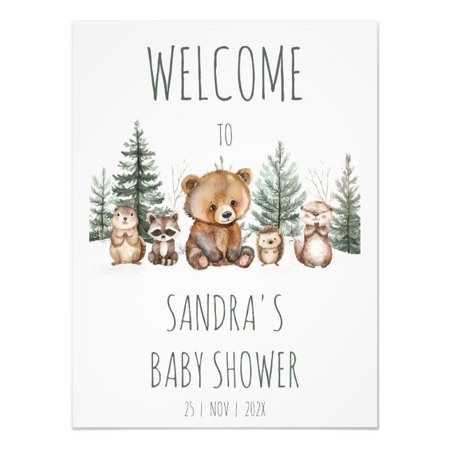 Rustic Woodland Adventure Baby Shower Welcome Sign Fototryck (Framsidan)
