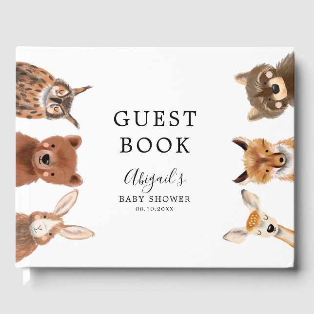 Rustic Woodland Animal Baby Shower Gästböcker (Framsida)
